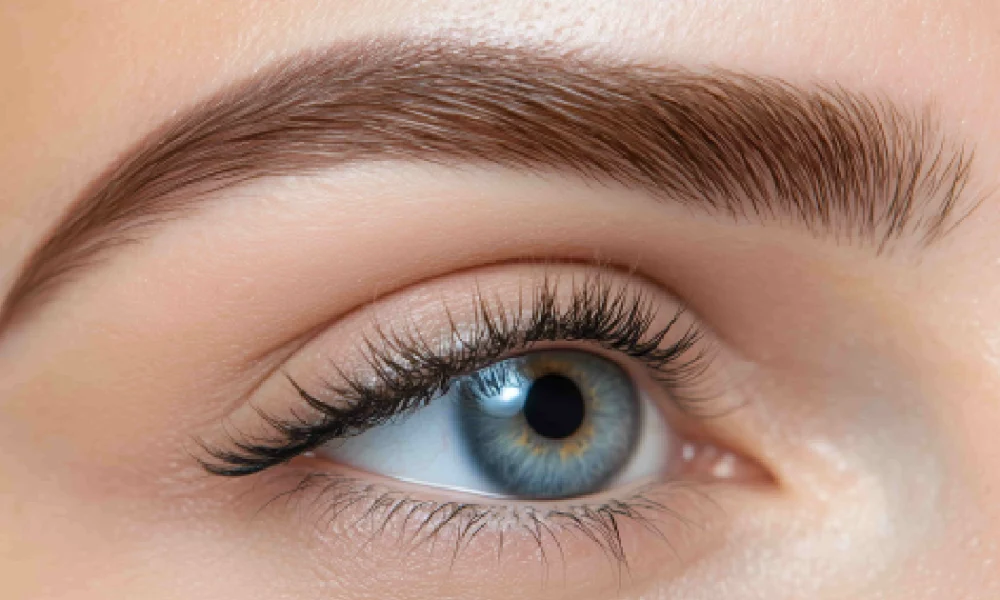 Close-up of a perfectly shaped eyebrow after Brow Lamination, Wax & Tint in Port Orange, FL