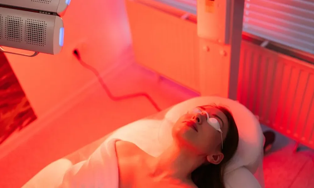Woman receiving Celluma light therapy treatment for skin in Port Orange, FL